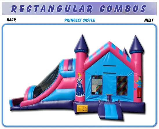 A pink and blue castle with slide.