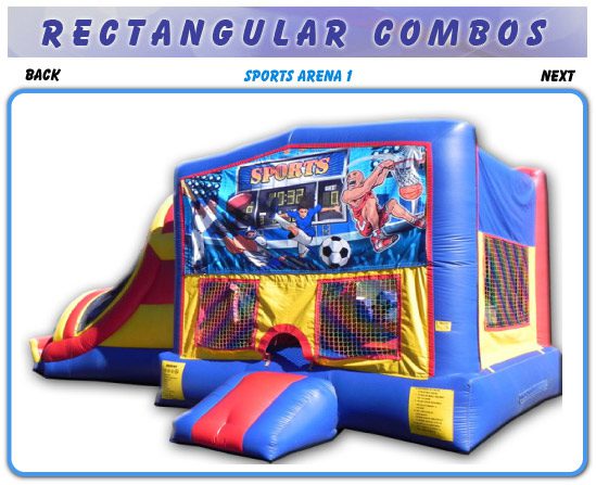 A large inflatable sports themed bouncer with slide.